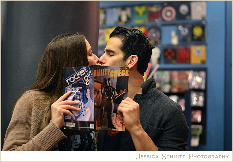 Forbidden Planet comic book store engagement photography NYC