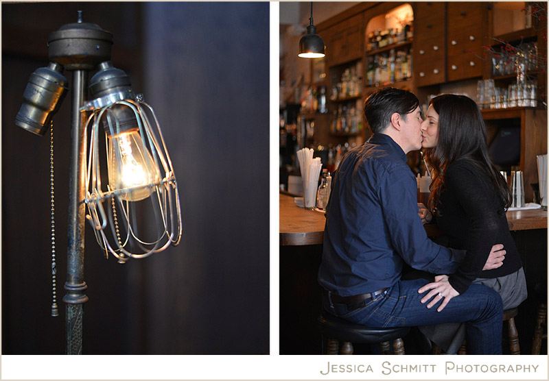 NYC wedding engagement photography in a bar