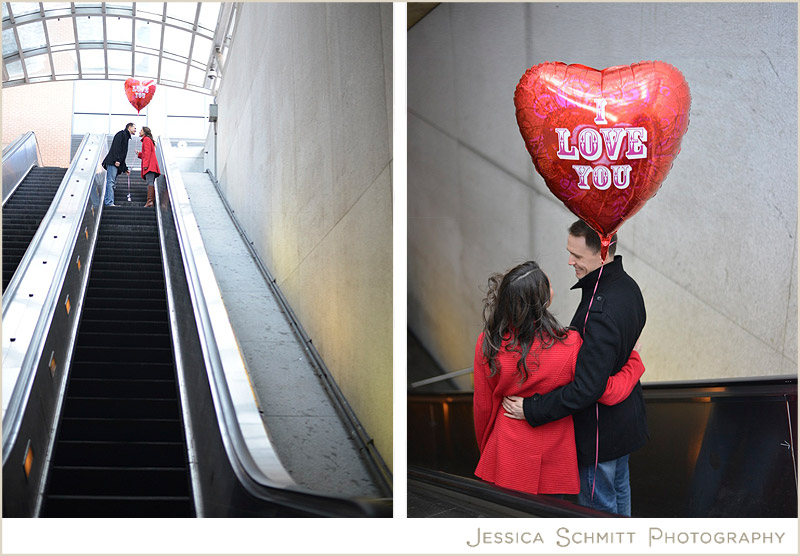 heart balloon on DC metro, engagement photography