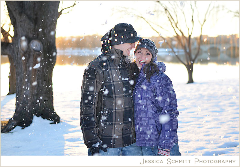 Snow boarding snowy engagement photography