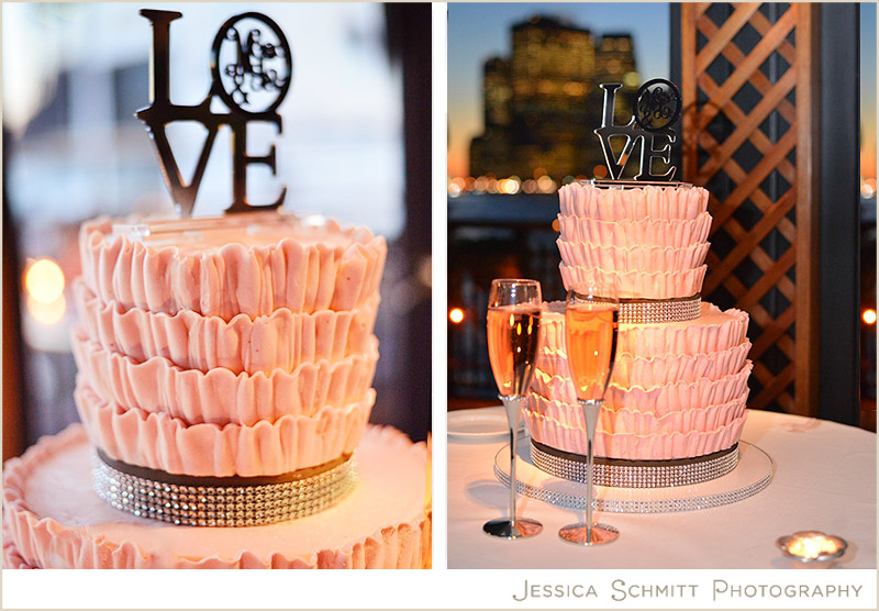 wedding cake pink ruffles and diamonds