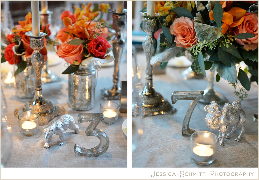 silver painted animal wedding centerpieces 
