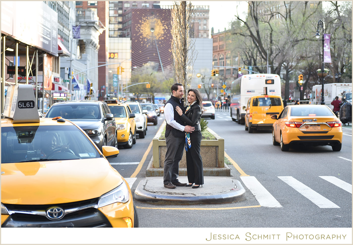 NYC engagement photography, union square, taxi