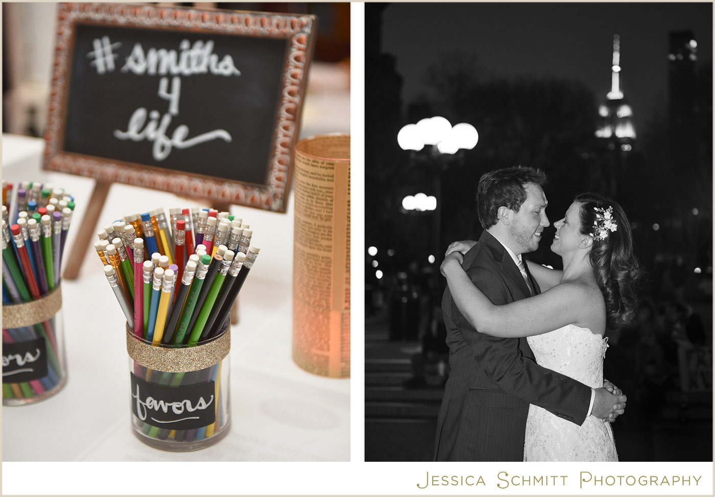 pencil favors, empire state building wedding