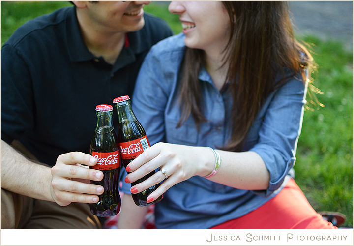Picnic engagement photo coke bottles