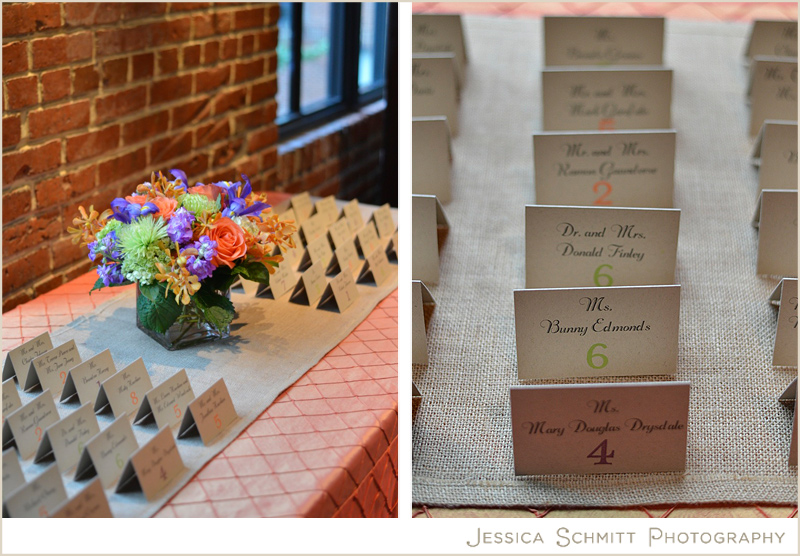 DIY burlap stamp wedding escort name cards brown