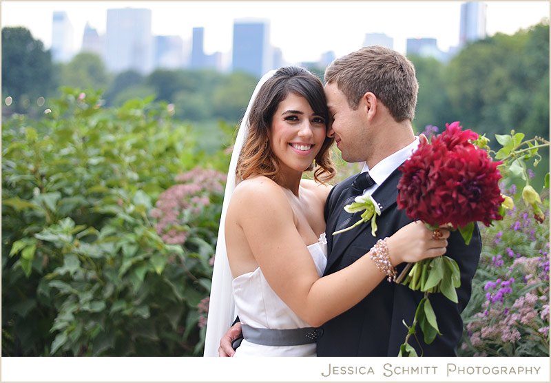 Central Park lake skyline wedding photography