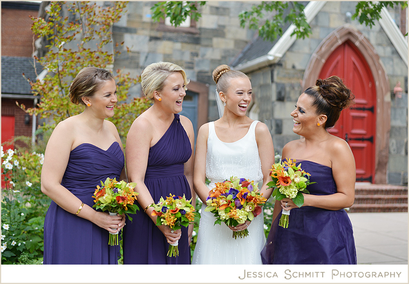 Wedding Bridesmaids wearing purple fall colors