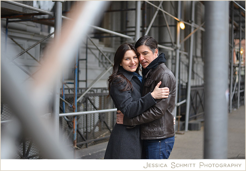 NYC scaffolding engagement photography