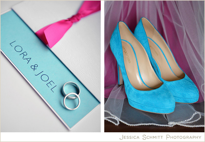 turquoise pink wedding invitation 