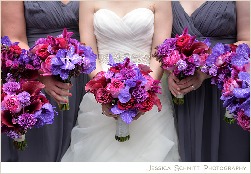 bridesmaids purple and pink bouquets