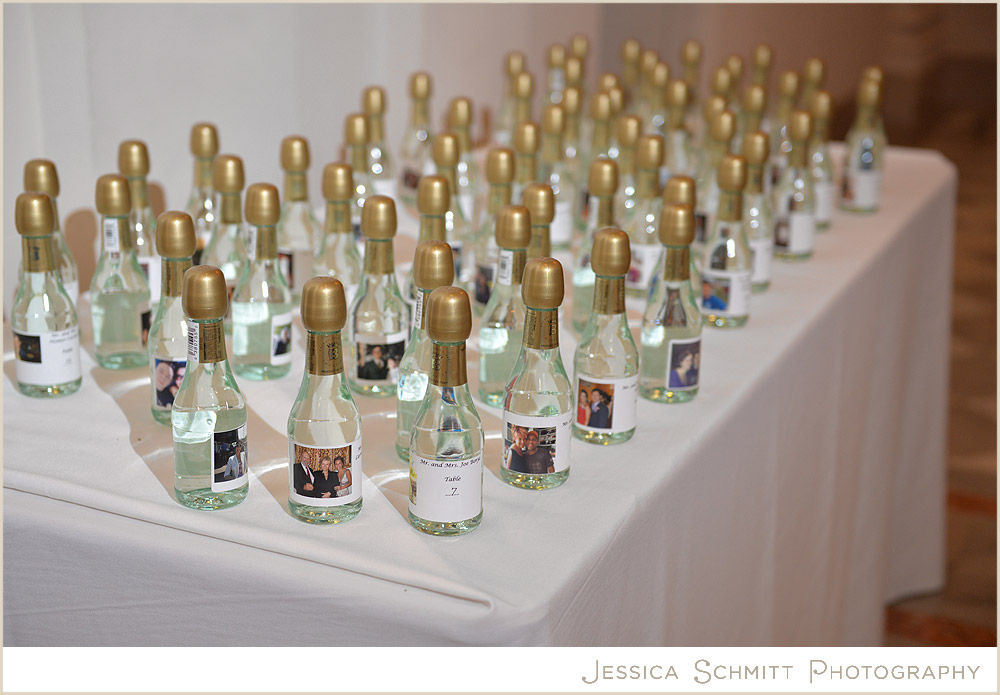escort card champagne bottles