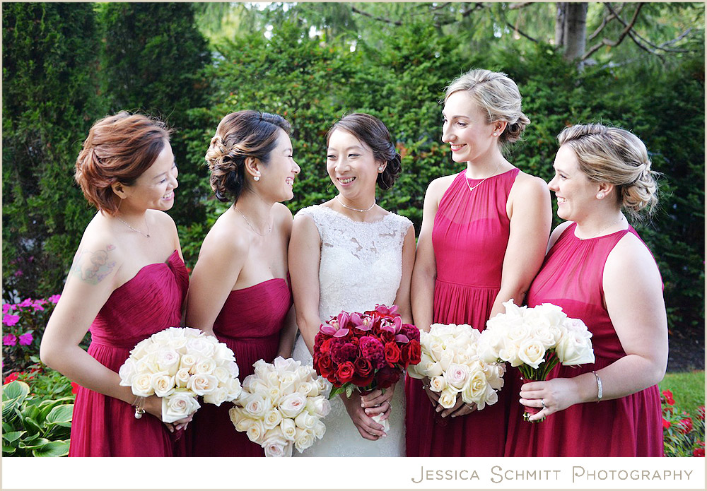 bridesmaids red dresses wedding photography