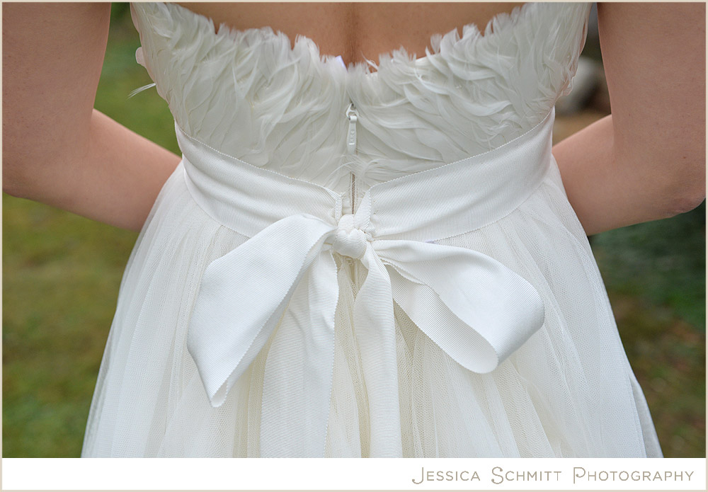 wedding dress feathers bow