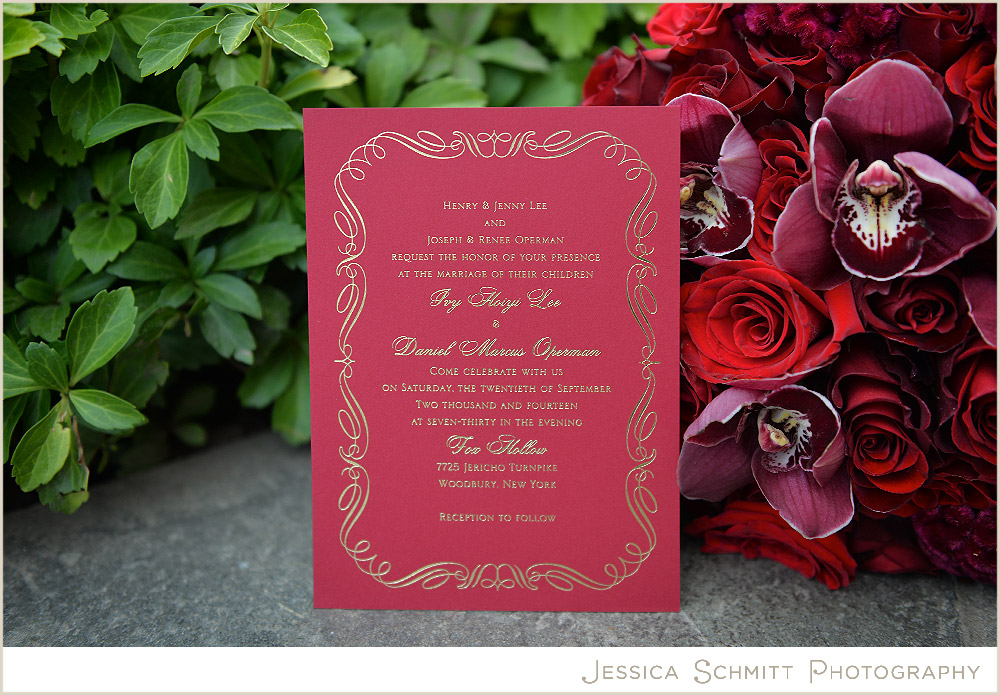red gold invitation wedding
