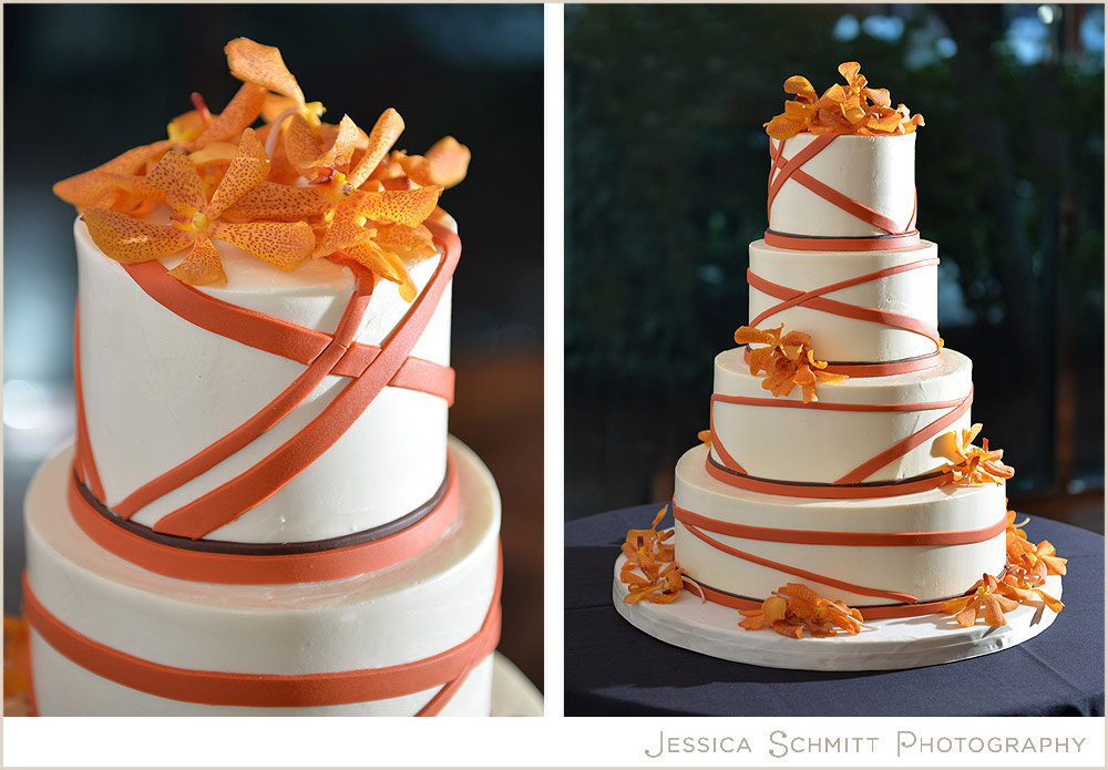 modern wedding cake orange stripes orchids