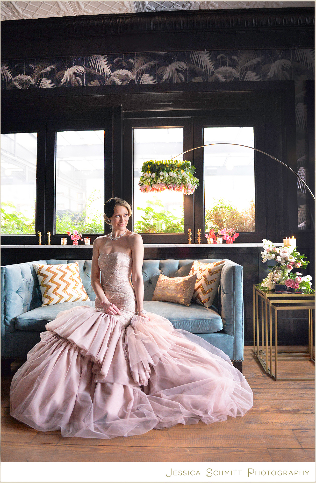 pink wedding dress, 501 union, Brooklyn wedding photography