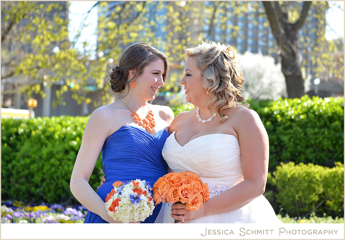 wedding blue and orange colors bridesmaid