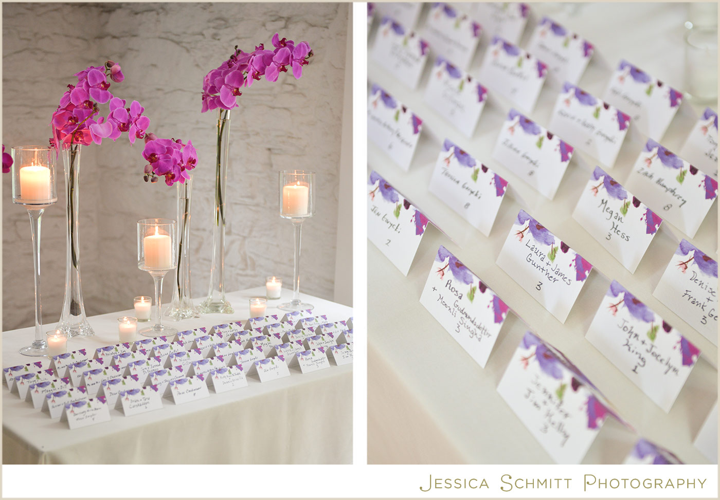escort cards with colorful flowers