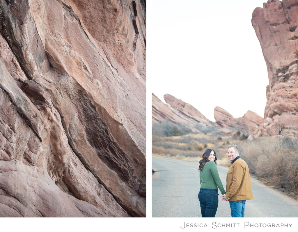 red rocks winter engagement photography colorado